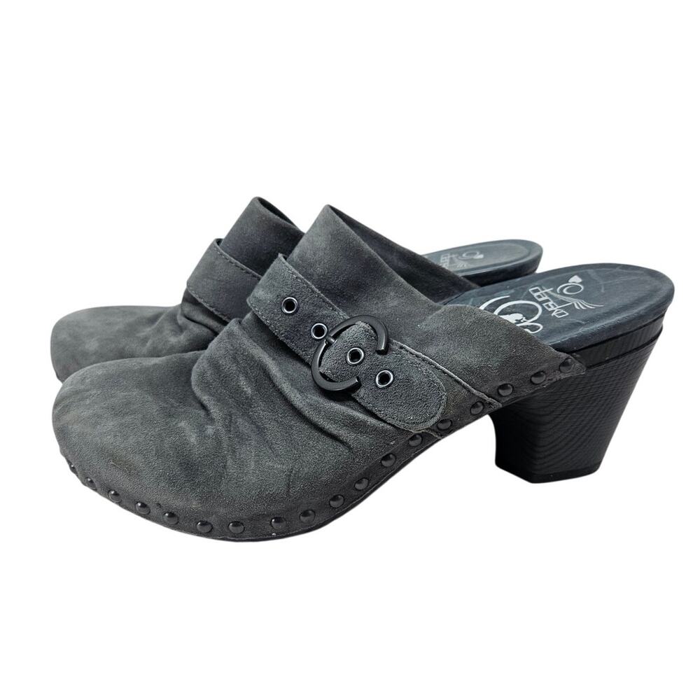 Dansko 40 Nadine Gray Leather Chunky Mule Clog Whimsygoth Twee Casual Comfort